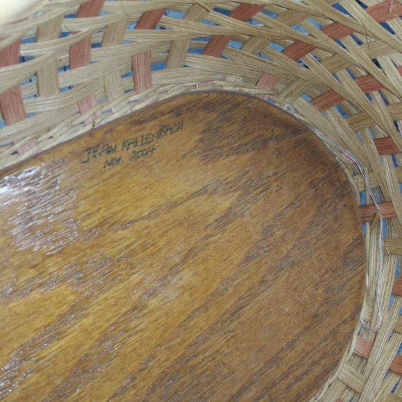 Handmade Woven Wicker Basket w/Wood Bottom Metal-Handle Berry-Picking Prairie - Picture 6 of 7